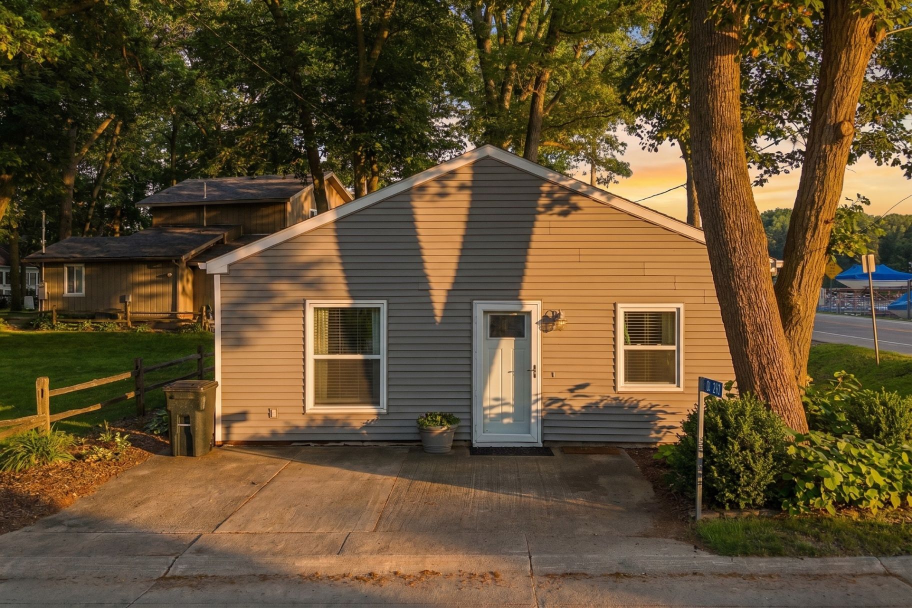 Welcoming Clear Lake home exterior in soft evening light